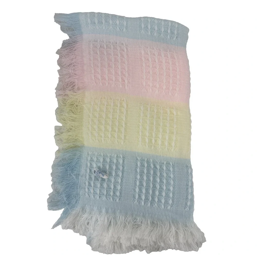 Vintage Rainbow Pastel Baby Blanket Fringe Throw Soft Acrylic Crib 38x38